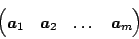 \begin{displaymath}\begin{pmatrix}
\bm{a}_1 &\bm{a}_2 &\dots & \bm{a}_m
\end{pmatrix}\end{displaymath}
